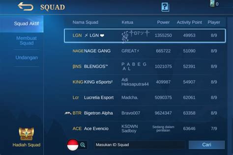Galeri foto nama squad ml keren VIP Tunai dan ID Titik Kas supaya cepat naik pembayaran mudah irit di di halaman pembayaran